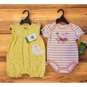 Infant John Deere One-piece Romper (2) Girls 6/9 Months Spring Summer Chick Pig